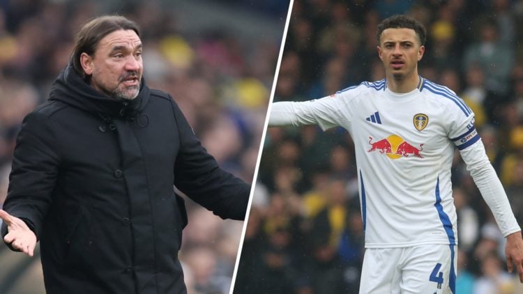Leeds United manager Daniel Farke (left) with captain Ethan Ampadu (right) split image