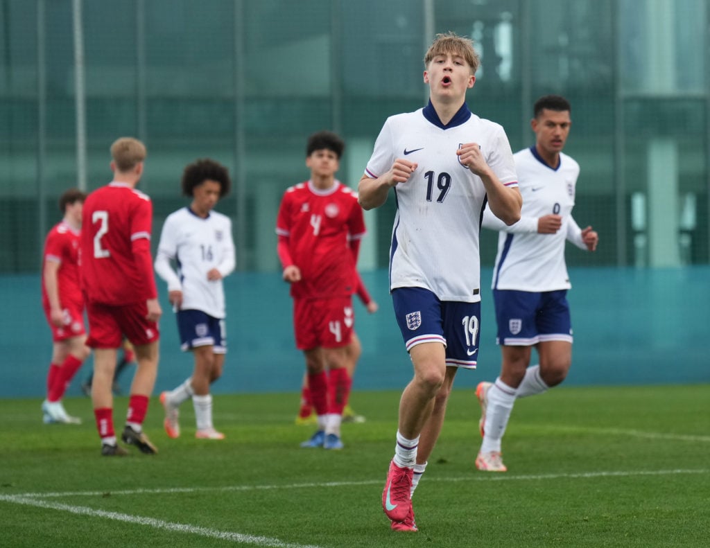 Oliver Boast in action for England's U16 side against Denmark.