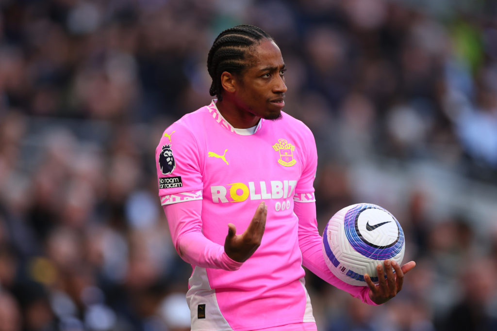 Kyle Walker-Peters prepares for throw-in whilst playing for Southampton.