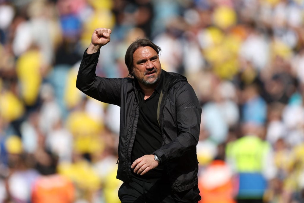 Leeds United manager Daniel Farke fist pumping after a win over Preston North End.