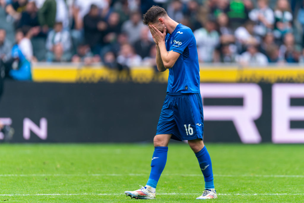 Anton Stach looks dejected during Borussia Mochengladbach vs Hoffenehim.