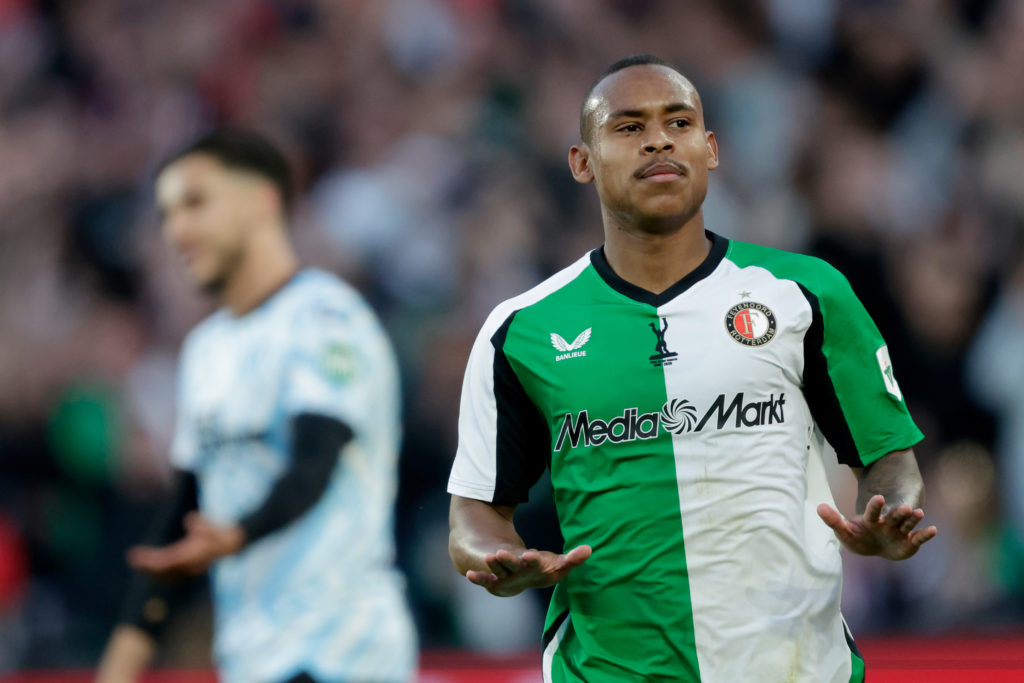 Igor Paixao of Feyenoord celebrates 1-0 during the Dutch Eredivisie match.