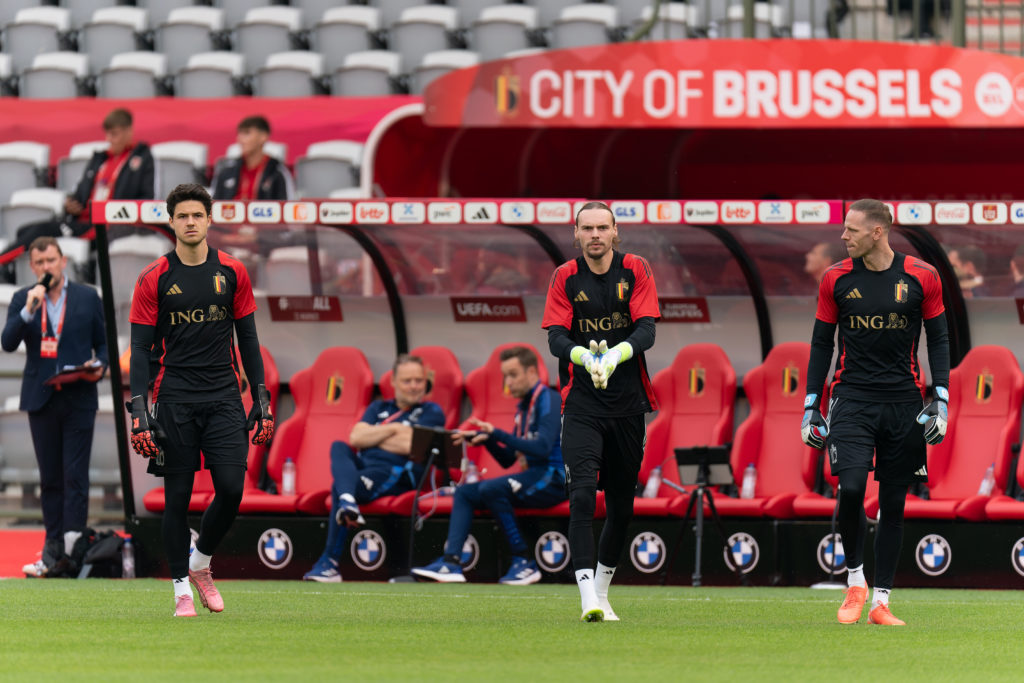 Senne Lammens on Belgium duty against Wales.