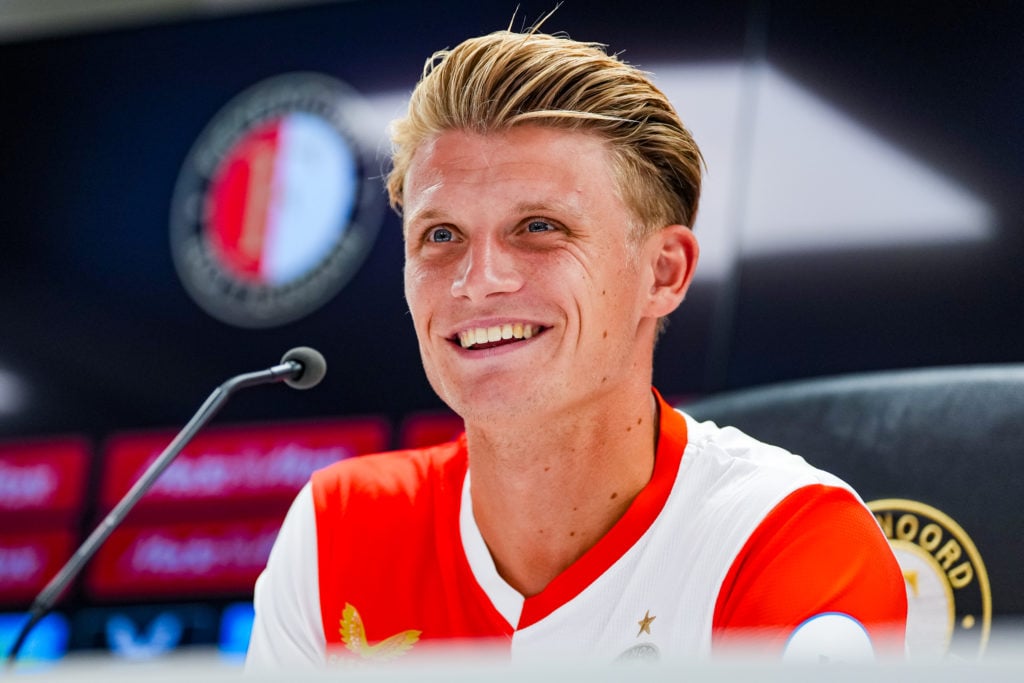 Midfielder Sem Steijn during his Feyenoord presentation.