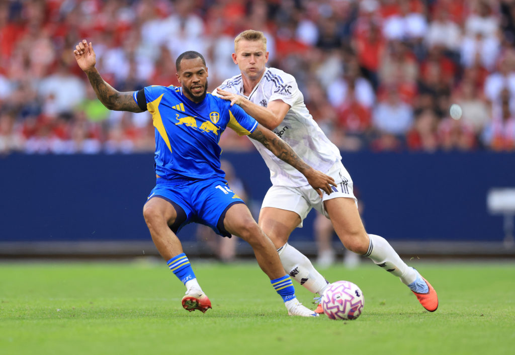 Lukas Nmecha in action for Leeds United against Manchester United.