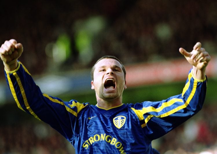 28 Oct 2001:  Delight for Leeds'' goalscorer Mark Viduka during the FA Barclaycard Premiership match between Manchester United and Leeds United pla...