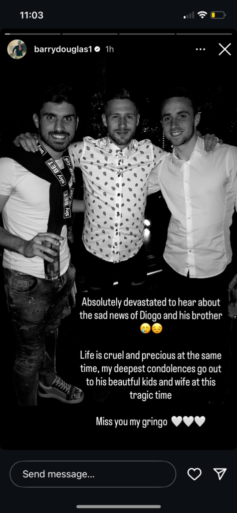 Screen shot of Barry Douglas' tribute to Diogo Jota on Instagram.