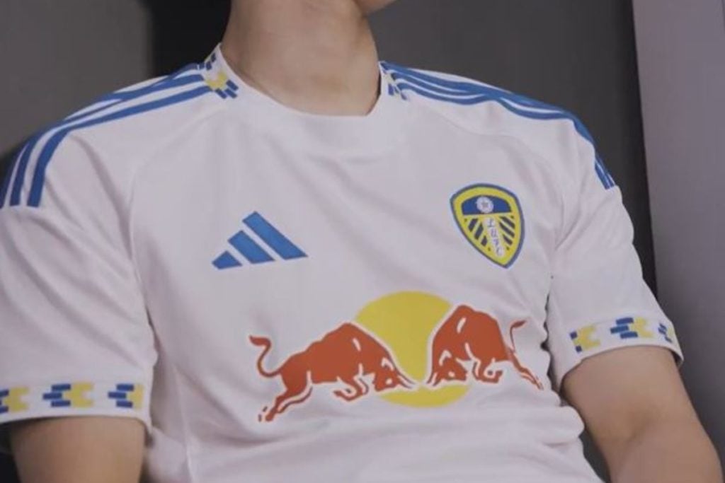 A close up image of the new Leeds United home shirt.