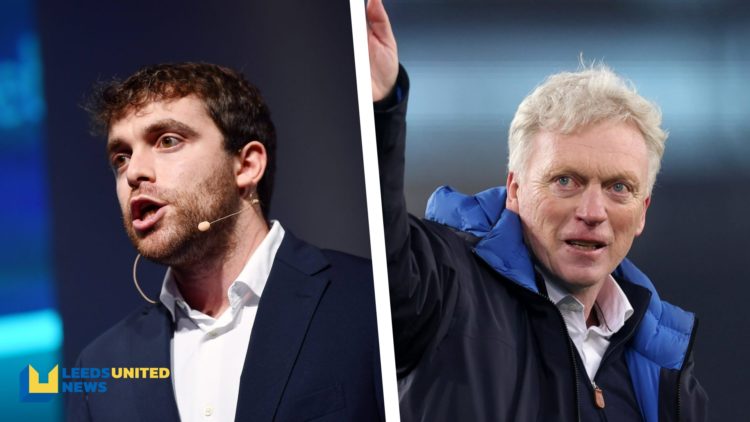 Split image of journalist Fabrizio Romano speaking at an event, and Everton manager David Moyes waving at the fans.