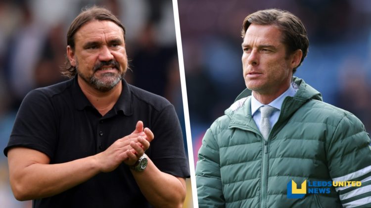 Split image of Leeds United manager Daniel Farke clapping the fans, and Burnley manager Scott Parker on the touchline.