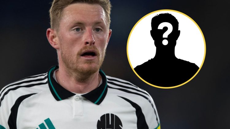 Close up image of Sean Longstaff in action for Newcastle United. Inset: Mystery figure.