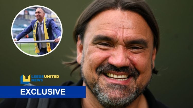 Leeds United manager Daniel Farke smiling. Inset, Leeds United owner Paraag Marathe leaning on fence.
