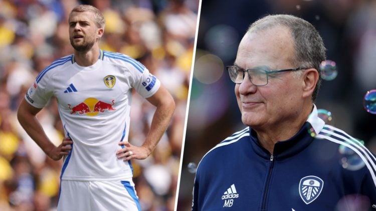 Leeds striker Patrick Bamford (left) and manager Marcelo Bielsa (right)