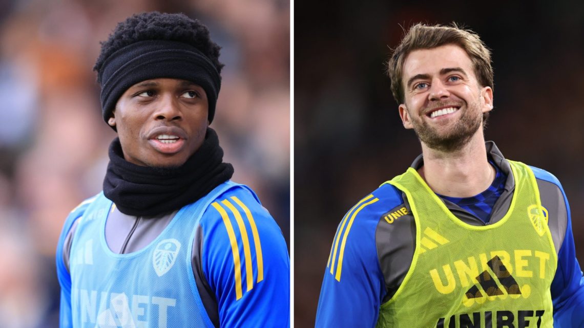 Patrick Bamford and Largie Ramazani warm-up for Leeds United.