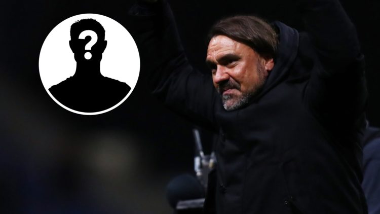 Leeds United manager Daniel Farke celebrating with hands in the air. Inset, LUN mystery player.