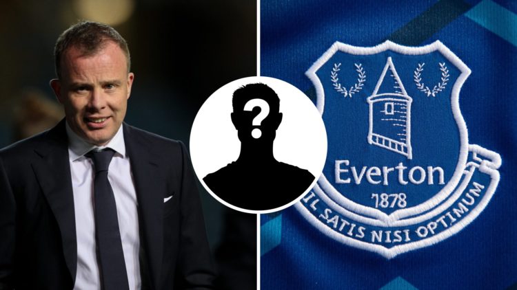 Angus Kinnear ahead of a Leeds game and his new side Everton's badge.