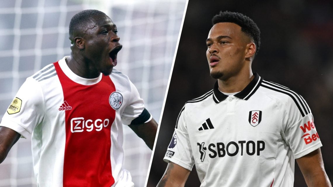 Ajax striker Brian Brobbey (left) with Fulham striker Fulham Muniz (right)