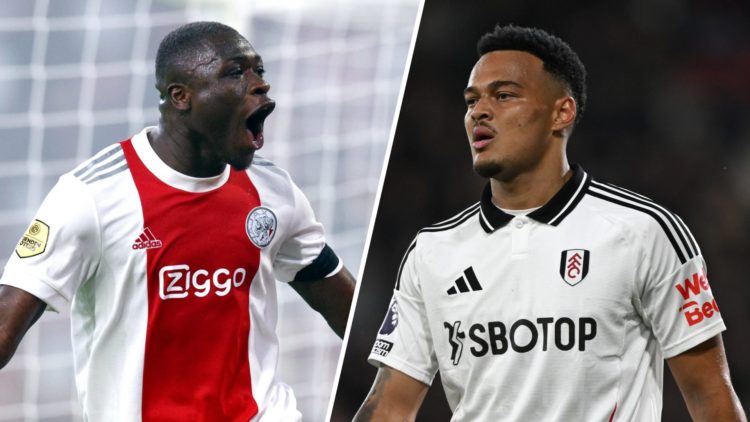 Ajax striker Brian Brobbey (left) with Fulham striker Fulham Muniz (right)