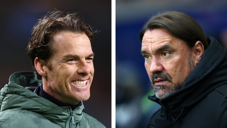 Split image of Burnley manager Scott Parker and Leeds United manager Daniel Farke during Championship games.