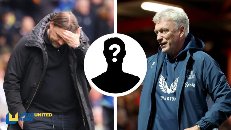 Split image of Leeds United manager Daniel Farke looking down on the touchline, and Everton manager David Moyes waving at fans.