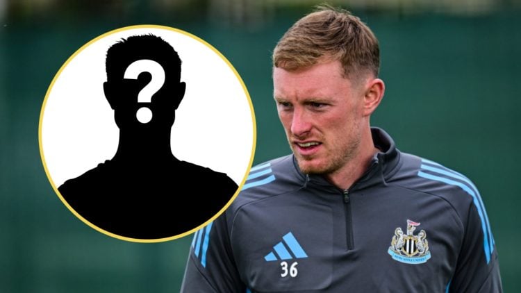 Sean Longstaff in Newcastle United training. Inset: Mystery figure.