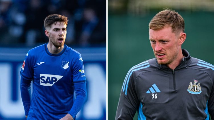 Anton Stach in action for Hoffenheim and Sean Longstaff in Newcastle training.