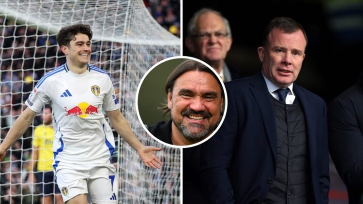 Dan James celebrates scoring for Leeds, Angus Kinnear ahead of a Leeds game and Daniel Farke is all smiles.
