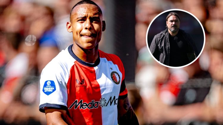 Feyenoord winger Igor paixao looks on. Inset, Leeds United manager Daniel Farke looking on.