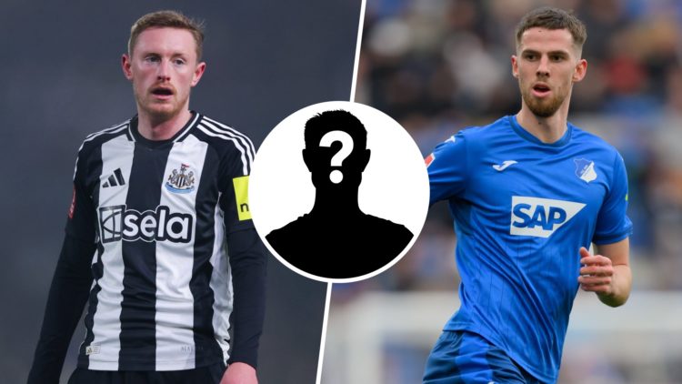 Hoffenheim midfielder Anton Stach (right) and Newcastle United's Sean Longstaff (left) with mystery player inset