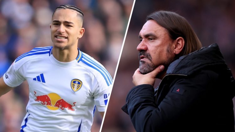 Leeds United striker Mateo Joseph (left) and Leeds manager Daniel Farke (right)