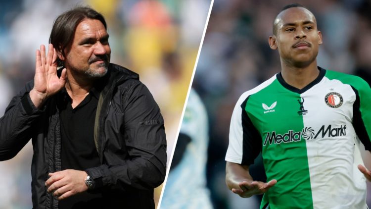 Leeds United manager Daniel Farke (left) with Feyenoord winger Igor Paixao (right)