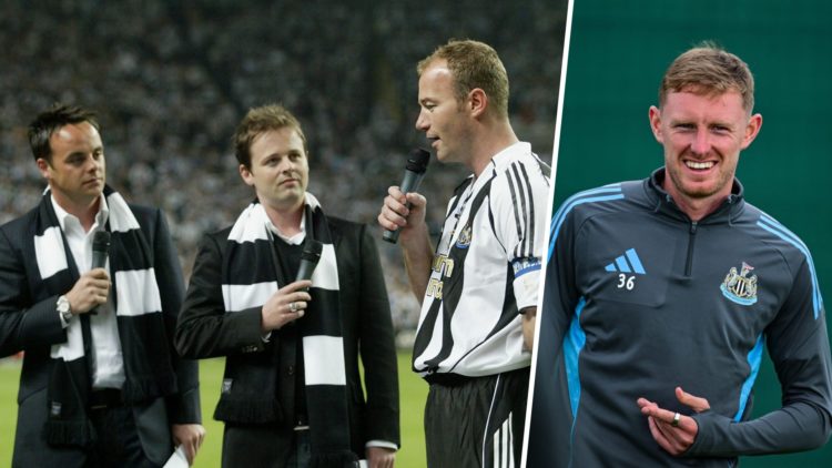 Ant and Dec with Alan Shearer (left), and Newcastle United midfielder Sean Longstaff (right)