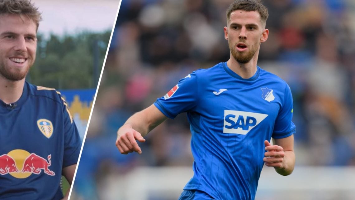 Anton Stach in Leeds United training gear. Inset, Stach in action for Hoffenheim in the Bundesliga.
