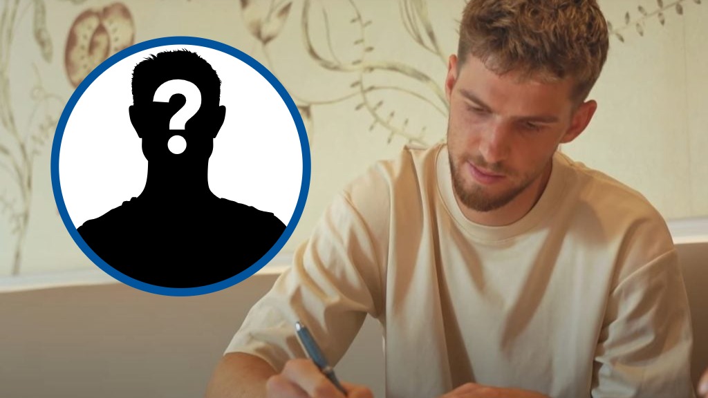 Anton Stach signs a contract to become a Leeds United player. Inset: Mystery firgue.