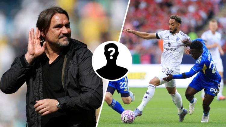 Leeds United manager Daniel Farke (left), Willy Gnonto (right), and mystery player inset