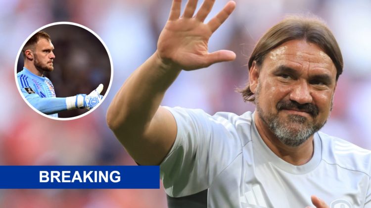 Lucas Perri in action for Lyon and Daniel Farke during Leeds' draw with Man United.