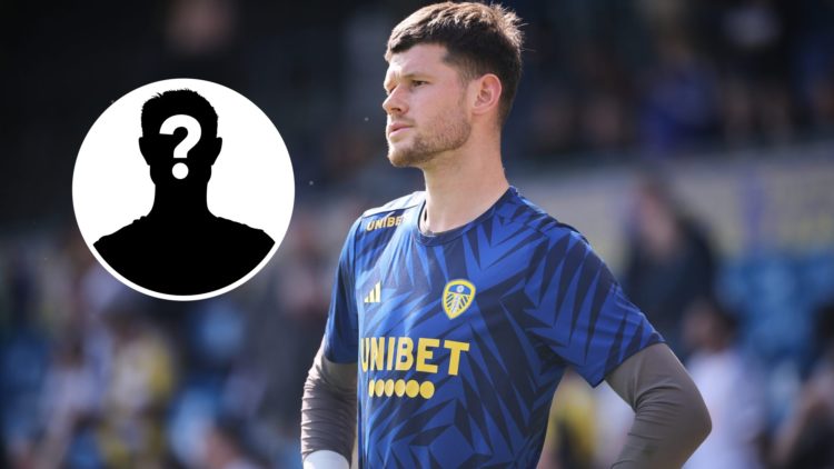 Illan Meslier looks on ahead of a game for Leeds United.