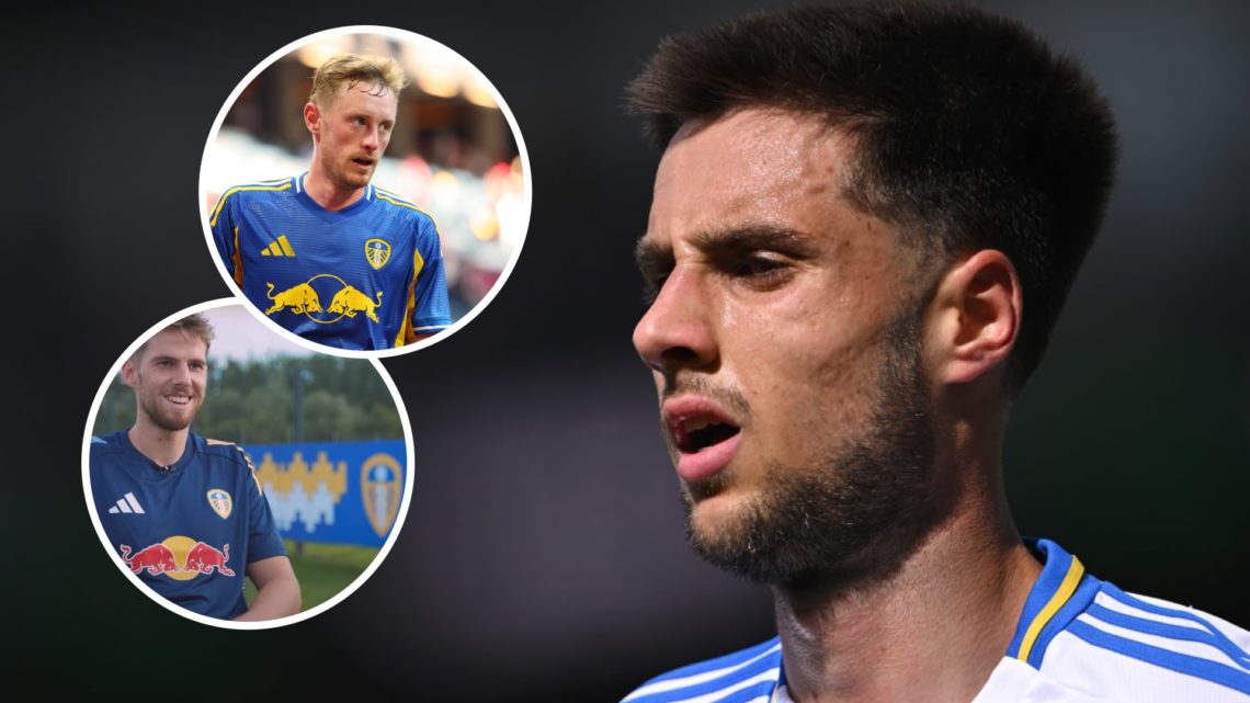 Leeds United midfielder Ilia Gruev looking on. Inset, Sean Longstaff in action for Leeds. Inset, Anton Stach in Leeds training gear.