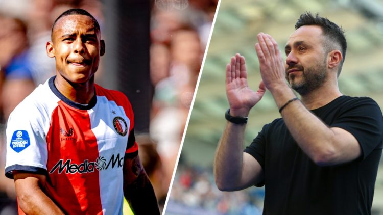 Igor Paixao of Feyenoord (left) and Roberto De Zerbi of Marseille (right)