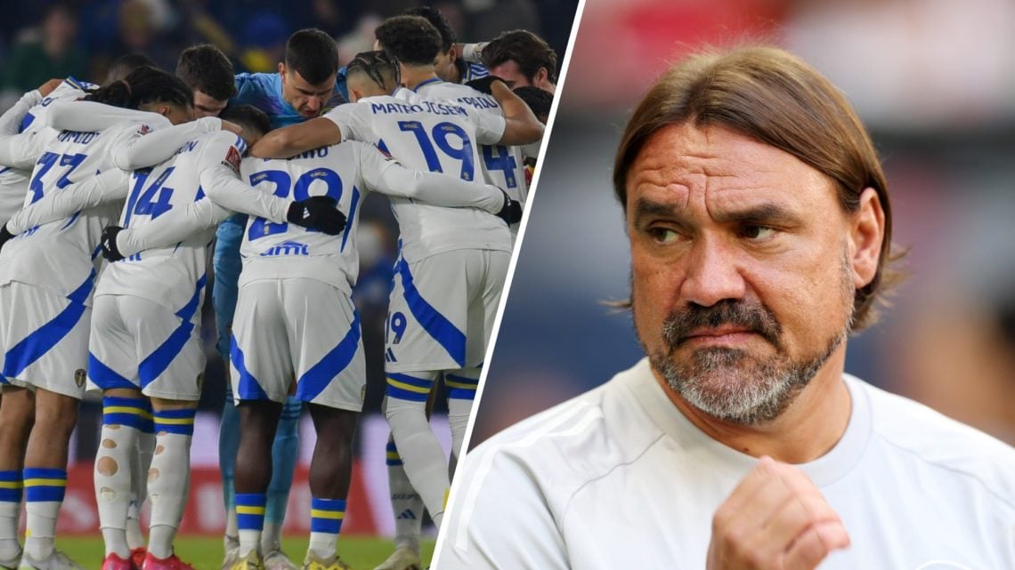 Leeds United squad (left) and Daniel Farke (right)
