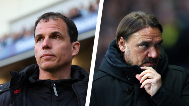 Split image of Sunderland manager Regis Le Bris and Leeds United manager Daniel Farke during Championship matches.