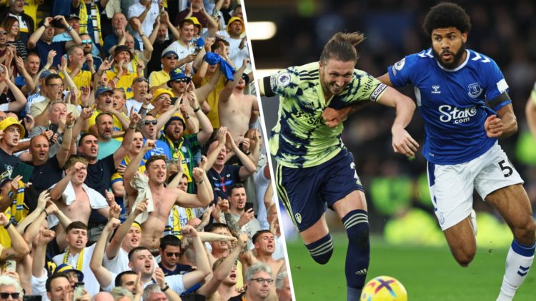 Leeds United fans. Luke Ayling playing for Leeds vs Everton.