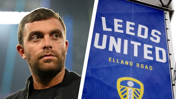 Split image of journalist Fabrizio Romano, and Leeds United's Elland Road stadium.