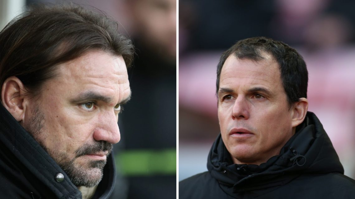 Daniel Farke and Regis Le Bris look on while managing Leeds and Sunderland.
