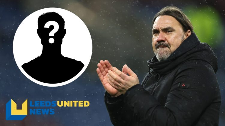 Leeds United manager Daniel Farke applauds the fans. Inset a picture of a mystery player.
