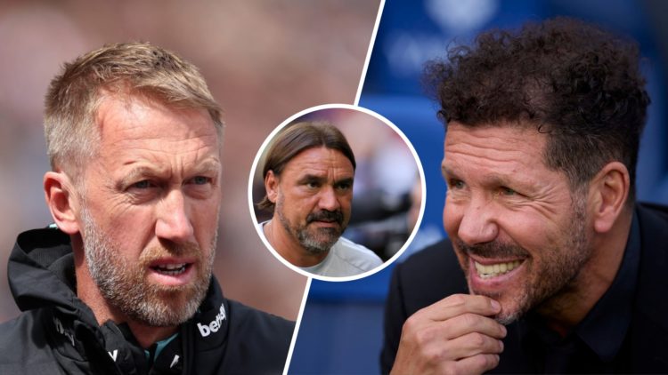 West Ham manager Graham Potter (left), Diego Simeone of Atletico (right), and Daniel Farke (centre)
