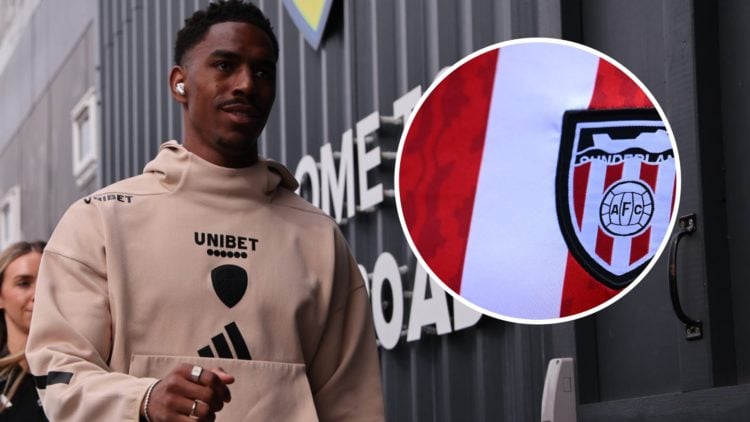 Junior Firpo ahead of a Leeds game and the Sunderland badge.