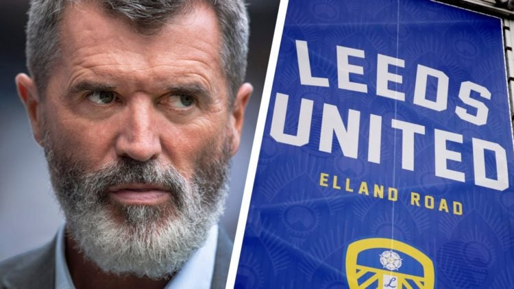 Split image of Sky Sports pundit Roy Keane and a picture of Leeds United's Elland Road stadium.
