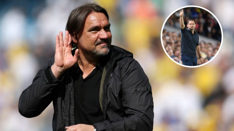 Daniel Farke celebrates win for Leeds United. Inset, Coventry City manager Frank Lampard giving a thumbs up.