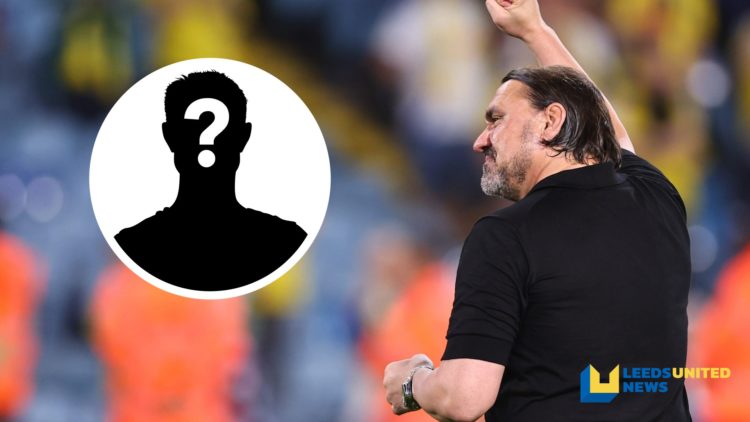 Leeds United manager Daniel Farke celebrates winning the Championship title. Inset a picture of a mystery player.